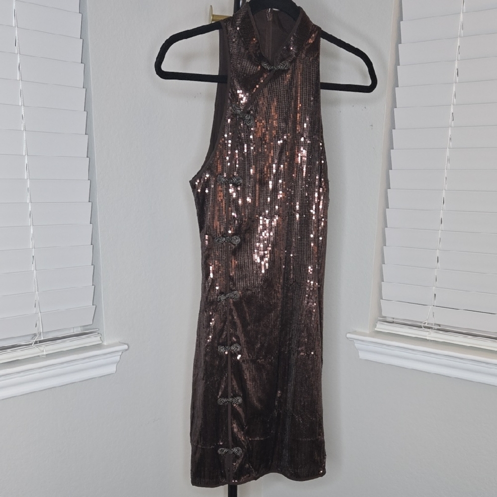 Sau Lee Glamorous Sequin Kimono Dress In Brown
